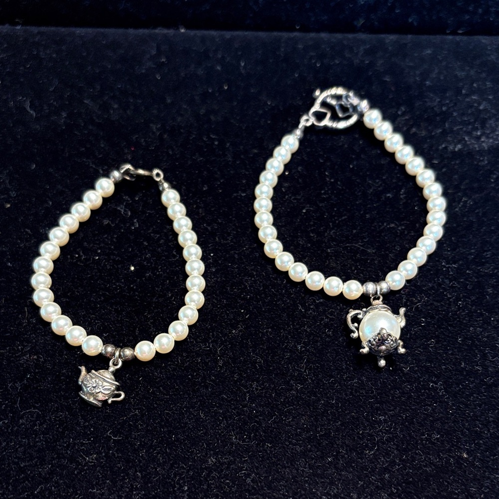 Sophisticated Pearl and Silver Charm Bracelet Set